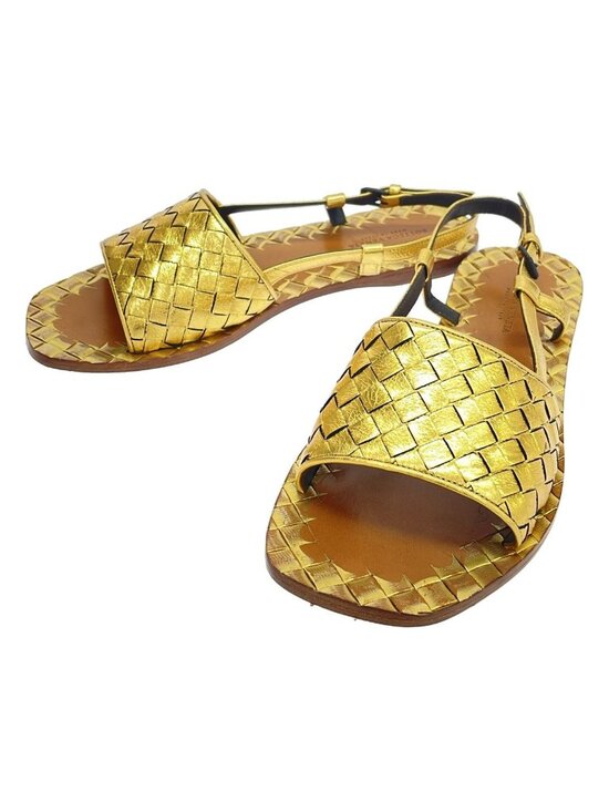 Bottega Veneta Shoes - Bottega Veneta Intrecha Tostrap Sandals Gold
